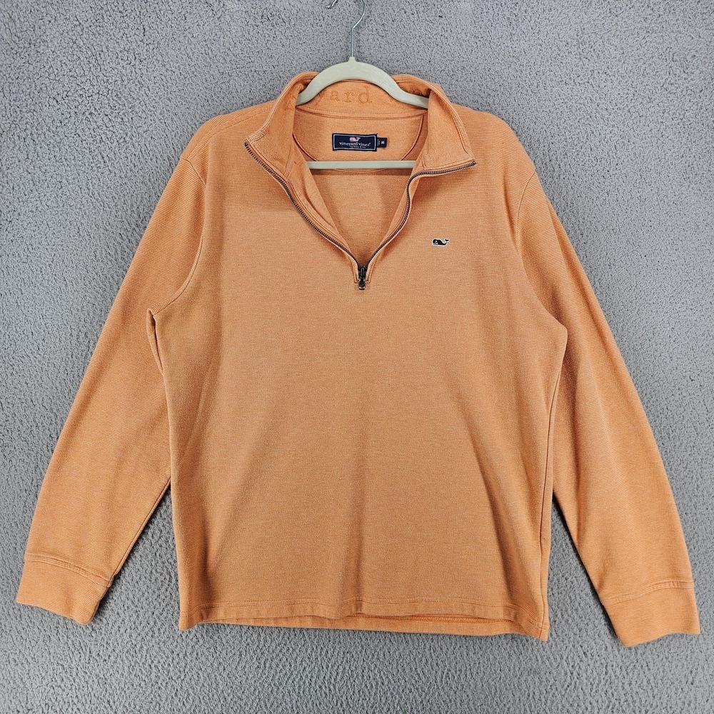 Vineyard Vines Sweater Mens Medium Orange 1/4 Zip Mock Neck Knit Pullover Preppy